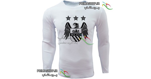 تیشرت منچسترسیتی آستین بلند سفید طرح لوگو عقاب